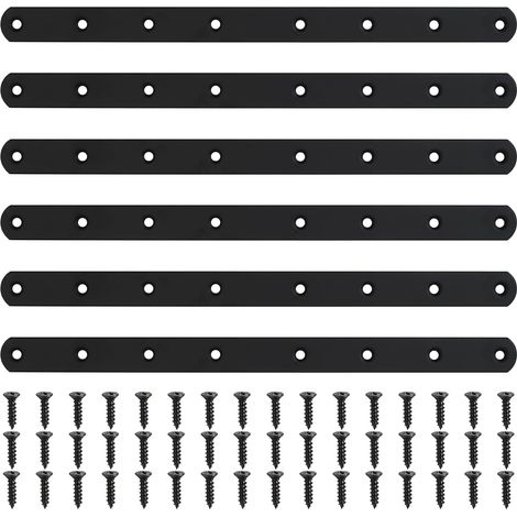 6 pezzi piastra perforata nera, connettore in metallo, connettore per legno piano, piastra di riparazione, connettore angolare piatto con 48 viti per mobili, armadi, ripiani, 295x20x3 mm (1/5)