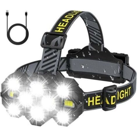 Lampada frontale ricaricabile - 2022, aggiornata, 22000 lumen, 10 LED, 10 modalità, super luminosa, a mani libere, torcia frontale per campeggio, pesca, ciclismo, escursionismo, impermeabile (1/4)