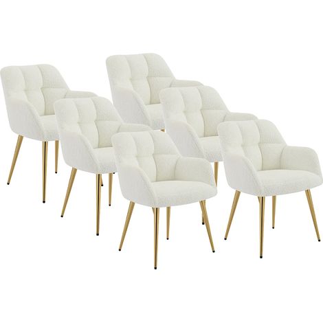 Lot de 6 chaises avec accoudoirs - Tissu bouclette et métal doré - Blanc - PEGA de Pascal MORABITO (1/5)