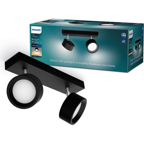 Philips LED Lampada a Faretto Bracia, Luce Calda, 5.5W, 2 Punti Luce, Orientabile, Nero (1/4)
