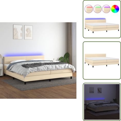 Sommier à lattes de lit et matelas et LED Crème 200x200cm Tissu - Sommier Tapissier - Lit Plateforme - Lit Avec Led - Matelas À Ressorts Ensachés - Têted Lit Ajustable (1/5)