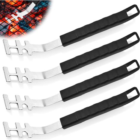 Lot de 4 Lève-grille, Acier Inoxydable, Poignée 27,5 cm, Plastique PP, Pour Barbecue Et Camping