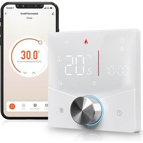 Smart-Button-Thermostat für elektrische Fußbodenheizung/Gaskessel, programmierbare Sprachfernbedienung, WLAN-Temperaturregelung mit Heizungs-Einstellrad (1/5)