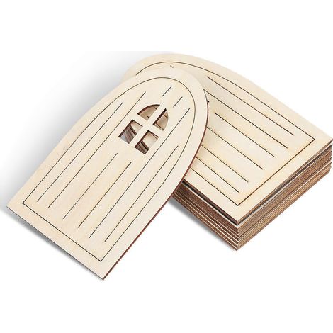 Ensemble de 10 portes miniatures en bois non peintes, idéales pour la décoration de maisons de fées et autres créations DIY. (1/5)