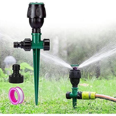 Arroseur de pelouse Hotelvs, arroseur de jardin à jet rond automatique rotatif à 360° avec base à piquet, système d'irrigation pour pelouse. (1/5)