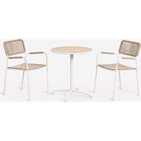 Set da tavolo da giardino rotondo Ø65 cm e 2 sedie da giardino impilabili in acciaio e legno di acacia Tilda SKLUM (1/5)