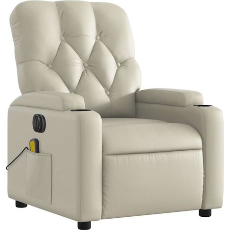 Sillón relax TV con función masaje, reclinable eléctricamente, 6 puntos de masaje en PVC color crema DEC027155 (1/5)