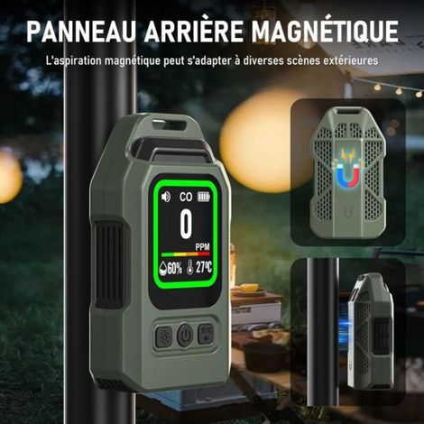 Détecteur CO portable, thermomètre, hygromètre avec alarme et lampe, pour camping, voyage, voiture, cuisine (1/4)