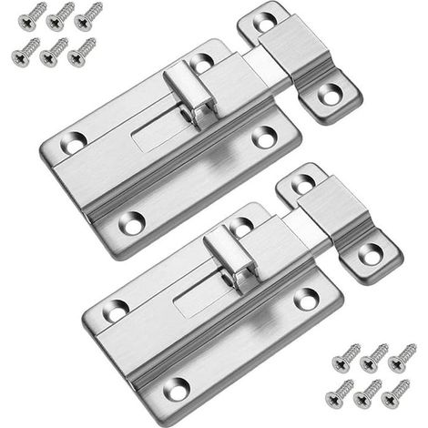 Stainless Steel Sliding Latch with Screws, Interior Door Latch 66x45 mm, Security Lock for Bathroom, Toilet, Bedroom, Garden and Closet (1/5)