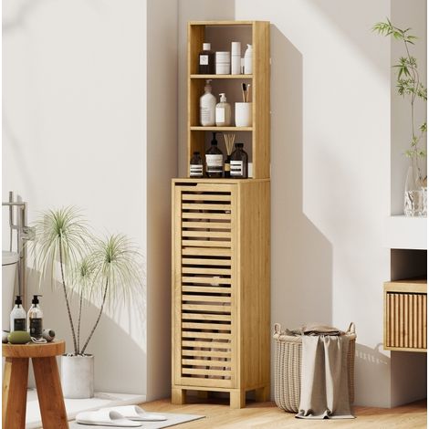 Mobile bagno a colonna 34 x 30 x 170 cm in bambù con ripiani regolabili, naturale OKMYHOME (1/5)