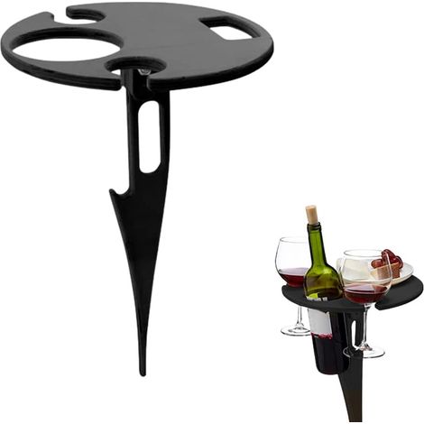 Table à Vin Portable D'extérieur Table de Plage Mini Table Pliable Porte Bouteilles de Pique Nique Porte Verre à Vin Suspendu Table Ronde Pliante pour Jardin Camping Plage Voyage