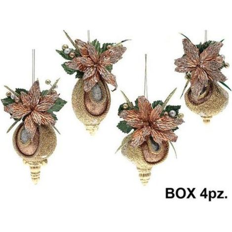 4 ornamenti palle albero natale - colore bronzo - decorazione addobbo natalizio
