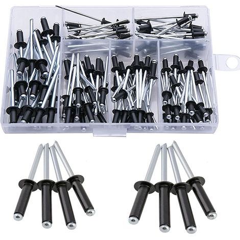 DOLASO 120 Stück schwarze Blindnieten, Aluminium-Blindnieten, Aluminium-Blindnieten, M2,4/M3,0/M3,2/M4, Möbel-Sortiment-Set (1/5)