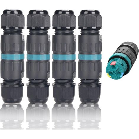 Kabelverbinder Wasserdicht IP68 4 Pack Ø4mm-Ø12mm TÜV-Zertifizierung Verbindungsmuffe mit Klemme Außen 3-polig für Garten  Outdoor  Boden 2 Wege Wasserdichte Abzweigdose, Schwarz(8 pack)