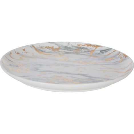 Interiors By Premier Matte Finish Porcelain Side Plate,Marble Pattern Plate With Gold Accent & Slanted Sides,Ideal For Appetizers (1/4)