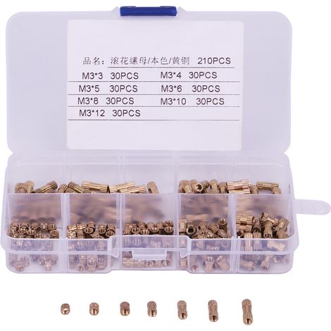210 pièces Écrous à sertir M3 en laiton, inserts filetés cylindriques moletés pour bois et plastique (1/5)