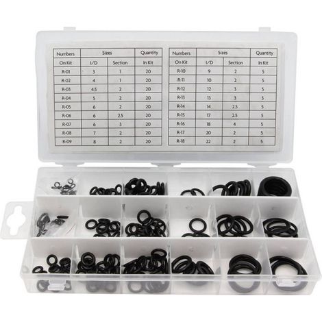 Perel – Jeu de joints toriques en nitrile 225 pcs – Tailles métriques – Résistants aux fluides pétroliers – Coffret avec tableau de mesure – HAS02