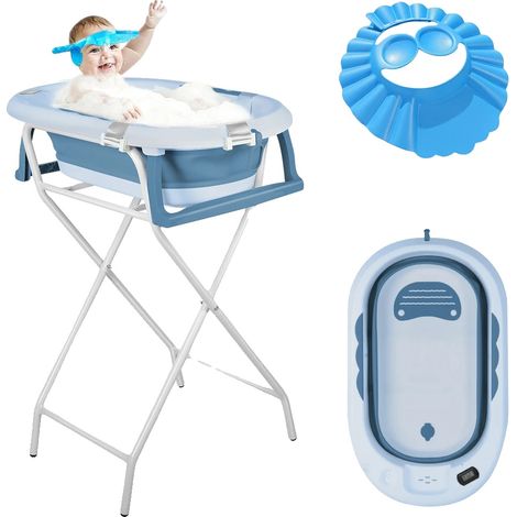 Bañera para bebé, diseño plegable, termómetro incorporado, azul (1/2)