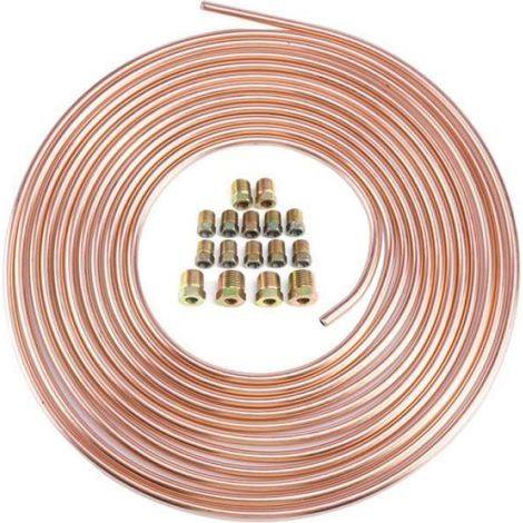 Kit Tuyau De Conduite De Frein - 25 PIEDS - 1/4 PO Diamètre Extérieur - Acier Inoxydable + Cuivre Nickel - 16 Raccords SAE - 1 Pièce (1/4)