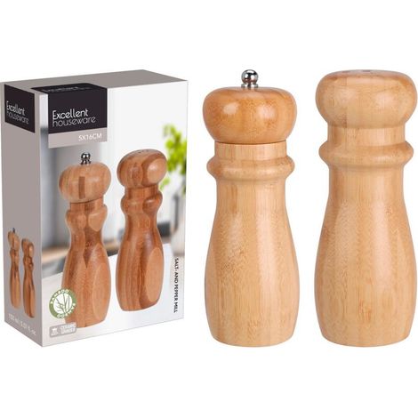 EXCELLENT molinillo bambu sal + pimienta 16x5 cm , Molinillo de bambú sal + pimienta 16 x 5 cm, un accesorio de cocina práctico y decorativo diseñado para moler sal, pimienta u otr
