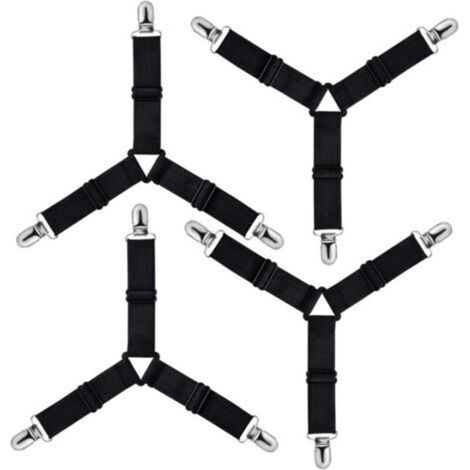 Triangle Tendeur Drap Housse Réglable, Fixation Sangle de Maintien pour Literie, Drap Lit, Housse Repassage, Matelas, Canapé (Noir, Lot de 4)