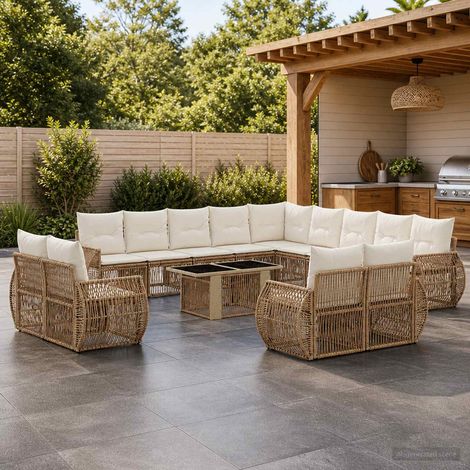 Set Divano da Giardino 14 pz Beige e Bianco Crema polyrattan vidaXL (1/5)