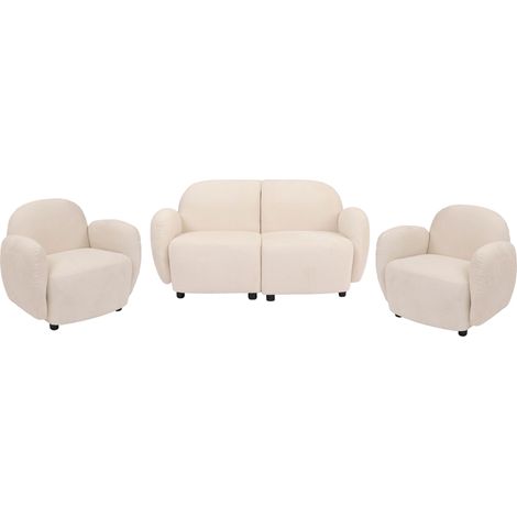 Ensemble de salon HWC-P33, canapé 2 places, 2 fauteuils, tissu/textile chenille (330 g/m2) Oeko-Tex- crème (1/5)