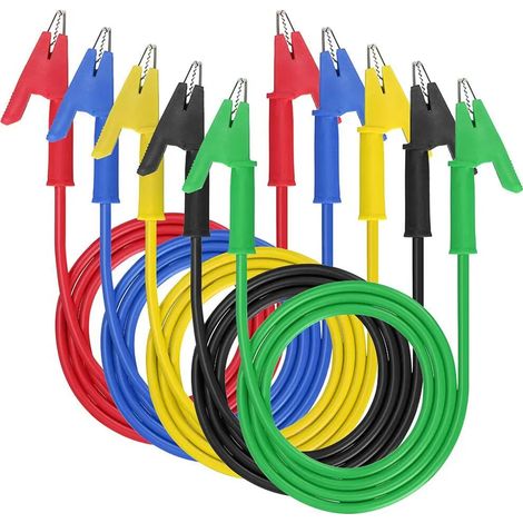5 pinces crocodiles double face, câbles de test 15 A avec pinces isolantes, 5 couleurs, câble de test flexible de 1 m (3,3 pi) avec fiche de protection, pinces en cuivre pour tests électriques (1/5)