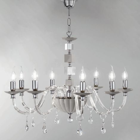 Lampadario sospeso LIVIA in vetro e cristallo D70 cm Fume' 6 luci (1/2)