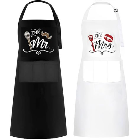 Mr & Mrs Tablier, Cadeau Couple, Cadeau Cremaillere Maison, Mr & Mrs Right Tabliers Cuisine Couple, Tablier Homme Femme Réglable pour Mariage, Fiançailles (1/5)
