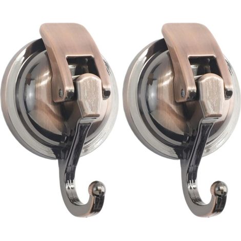 2 Pièces Crochet Adhesif Mural, Crochet Porte Ventouse Mural Sans Percer, Patere Salle de Bain Charge Maximale de 10KG Pour Cuisine Douche Torchon Carrelage (Bronze)