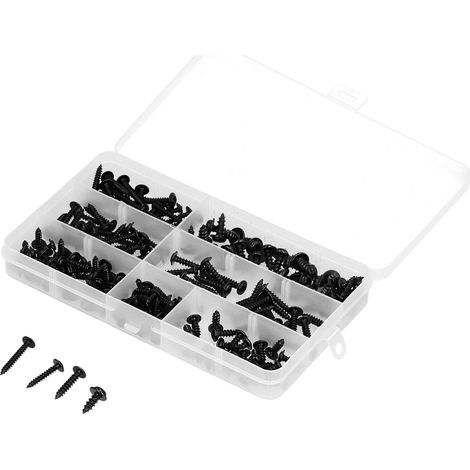 Lot de 210 vis autotaraudeuses noires à tête cruciforme pour meubles, bois et équipements électriques (1/5)