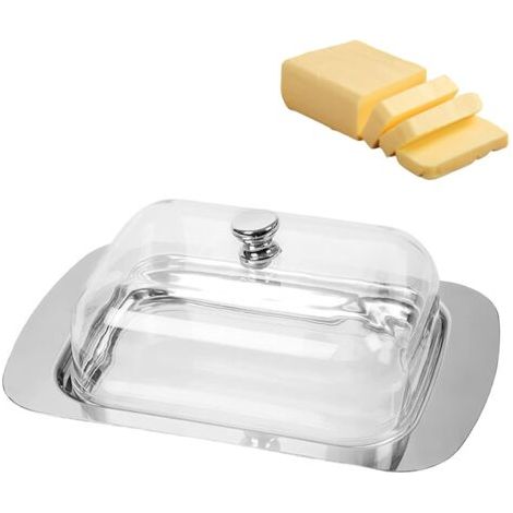 Applicable Beurrier, Boîte à Beurre, Boite a Beurre pour Frigo, Beurrier inox, Capacité pour 250 g de Beurre, Adaptée pour la Conservation de Fromages, Plats Froids, Gâteaux, Desserts et Petits Fruits (1/5)