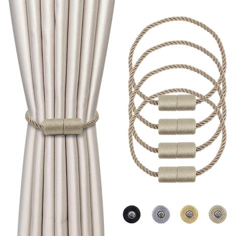 4 piezas de alzapaños magnéticos para cortinas, hebillas trenzadas de color beige, soporte magnético para cortinas, cuerda para cortinas de 45 cm, accesorios para cortinas para decoración del hogar (1/5)