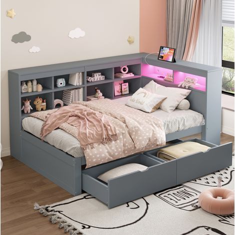 Bett Schlafsofa mit Stauraum 90x200 Holz Grau OKMYHOME (1/5)