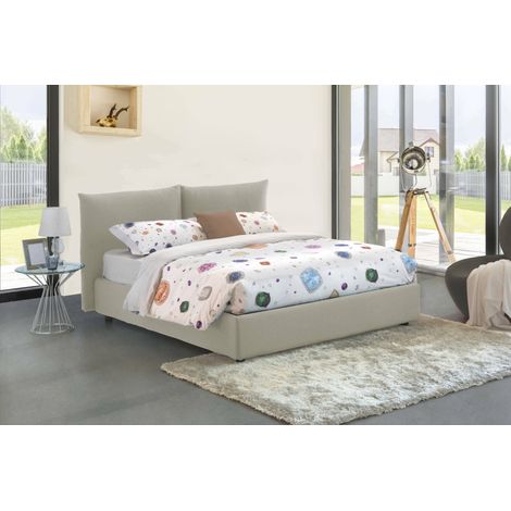 Talamo Italia Lit double Tiziana, Lit conteneur avec revêtement en tissu, 100% Made in Italy, Ouverture frontale, convient pour matelas cm 160x190, Beige, avec emballage renforcé (1/5)