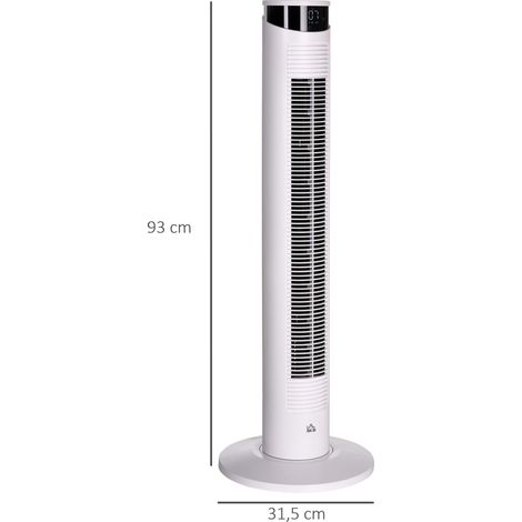 Ventilateur tour oscillant 45 W avec télécommande, minuterie 12 h, 3 vitesses, affichage LED, Ø 31,5 x 93 cm, blanc (1/5)