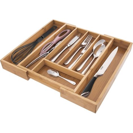 Organizer regolabile in bambu per posate e utensili da cucina