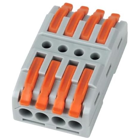 Lot de 40 Bornes Raccordement en Ligne à Levier 4 Entrées - Connecteurs Électriques Rapides pour Prolonger et Réparer les Câbles, Jonction Universelles (0,08-4 mm²), Gris/Orange broches 40pcs (1/5)