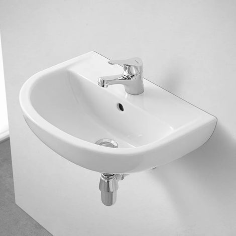 Lavandino bagno sospeso 55 cm in ceramica bianca lucida salvaspazio (1/5)