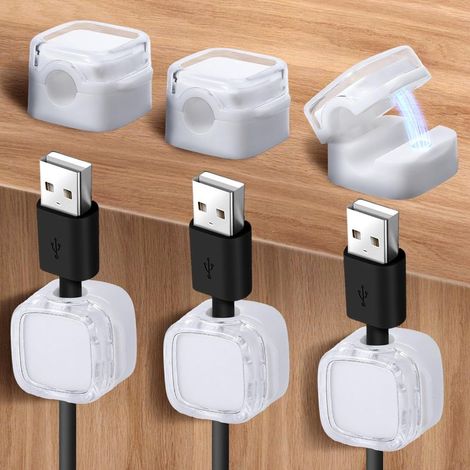Lot de 6 organiseurs de cordons magnétiques, gestion des câbles sous le bureau, support de fil adhésif, cache le câble de charge du téléphone (transparent) (1/5)