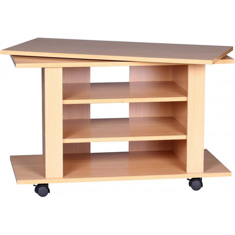Meuble TV pivotant sur roulettes 75x38x51 cm décor chêne (1/4)