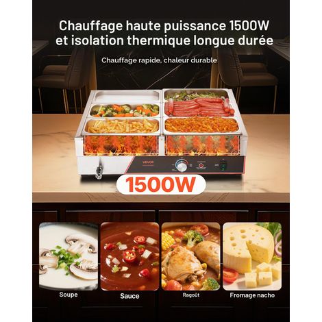 Chauffe-Plat Électrique à Vapeur 1500 W, Buffet Chauffant en INOX, Bain-Marie de Comptoir, avec 6 Bacs Gastros de 1/3 et Couvercle, pour Servir Buffet en Libre-Service Restauration Hôtel (1/5)