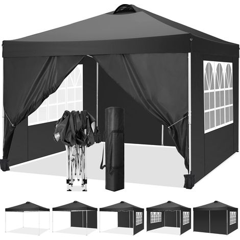 Tonnelle pliante 3x3m imperméable anti-UV – Hauteur réglable 189-201cm – 4 parois latérales amovibles – Sac de transport inclus (1/5)