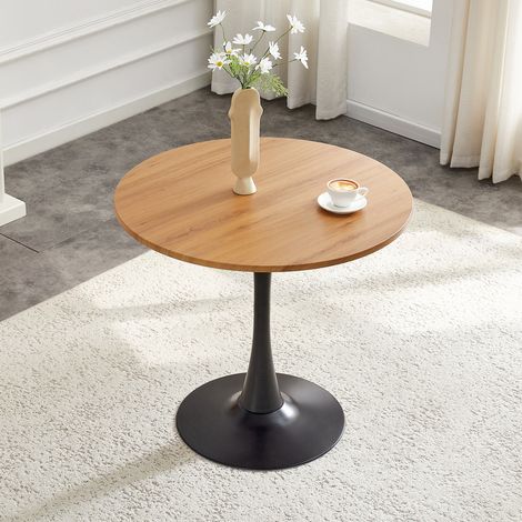 Mesa de comedor redonda en diseño tulipán, 80x80x76 cm, base de metal, madera (1/5)