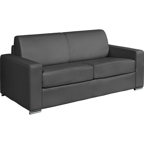 Canapé 4 places convertible express en cuir de buffle gris - Couchage à lattes larges 160 cm - Matelas 18 cm CALITO (1/5)