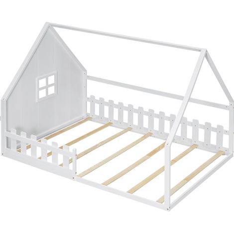 Letto per bambini a casetta 140 x 200 cm in pino e MDF bianco (1/5)