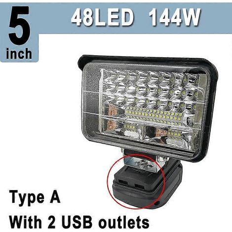 Lampe de travail LED Makita 18 V Lithium 3/5/8 pouces, 2800 lm/7200 lm/11800 lm, avec port USB pour recharger votre téléphone (Type A, 5 pouces). (1/5)