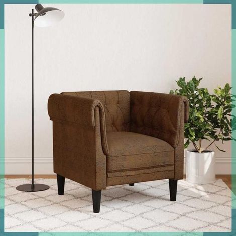 372546 Fauteuil Chesterfield marron tissu (1/5)