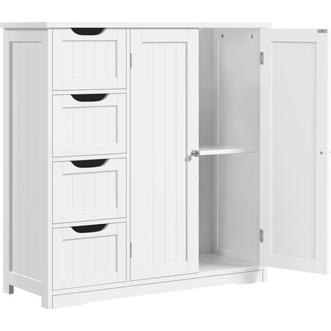 Yaheetech Mobile da Bagno con 4 Cassetti Mobiletto Portaoggetti Moderno con 2 Ante Armadietto Bagno Bianco Moderno Ripiano Regolabile 81 cm × 30 cm × 83 cm
